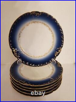 Fine Set of 6 Cobalt Blue Limoges Dinner Plates Gilt Rim D 9 3/4