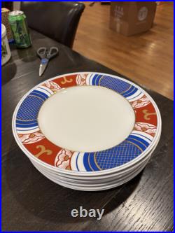 Fitz & Floyd Nishiki Dinner Plate Geometric Blue & Red withGold Set Of 8