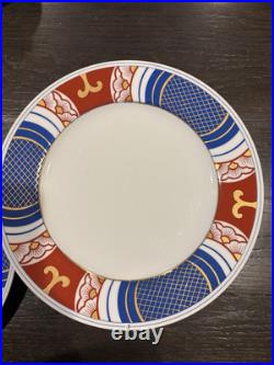 Fitz & Floyd Nishiki Dinner Plate Geometric Blue & Red withGold Set Of 8