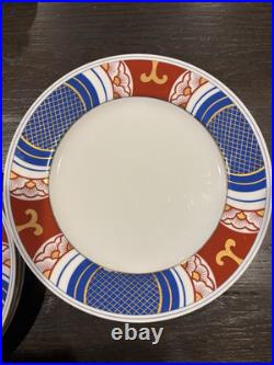 Fitz & Floyd Nishiki Dinner Plate Geometric Blue & Red withGold Set Of 8