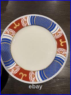 Fitz & Floyd Nishiki Dinner Plate Geometric Blue & Red withGold Set Of 8