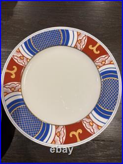 Fitz & Floyd Nishiki Dinner Plate Geometric Blue & Red withGold Set Of 8