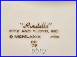 Fitz & Floyd RONDELLE Gold Lines on Black Band Set of 4 Dinner Plates NEW