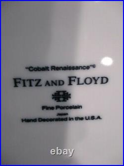 Fitz & Floyd Renaissance Cobalt Blue Japan Gold Rim 12 Dinner Plates 10 1/4 Wid