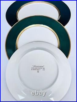 Fitz and Floyd Renaissance dark green gold rim Dinner/salad/dessert plate (12)pc