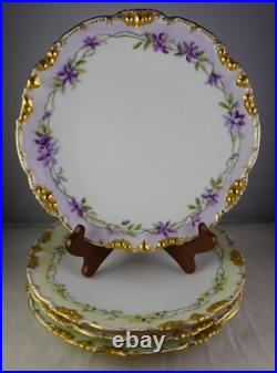 Four Jean Pouyat Limoges 8.25 Floral Heavy Gold Side Plates Antique Porcelain Four Jean Pouyat Limoges 8.25 Floral Heavy Gold Side Plates Antique Porcelain