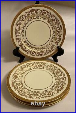 Four Tiffany Style ROYAL ART GUILD Dinner Plates Raised Gold Custom Design