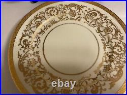 Four Tiffany Style ROYAL ART GUILD Dinner Plates Raised Gold Custom Design