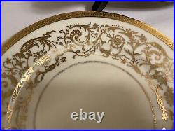 Four Tiffany Style ROYAL ART GUILD Dinner Plates Raised Gold Custom Design