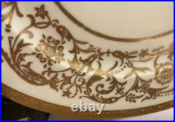 Four Tiffany Style ROYAL ART GUILD Dinner Plates Raised Gold Custom Design