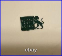 Four Tiffany Style ROYAL ART GUILD Dinner Plates Raised Gold Custom Design