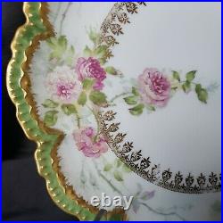 GDA LIMOGES CH FIELD HAND PAINTED ROSES PLATE With DOUBLE GOLD TRIM SCALLOPED EDGE