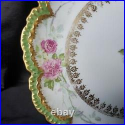 GDA LIMOGES CH FIELD HAND PAINTED ROSES PLATE With DOUBLE GOLD TRIM SCALLOPED EDGE