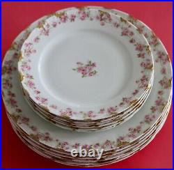 GDA Limoges Porcelain Plates 6 Dinner + 6 Salad Plates Pink Roses Gold Daubs