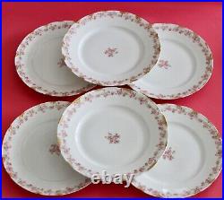 GDA Limoges Porcelain Plates 6 Dinner + 6 Salad Plates Pink Roses Gold Daubs