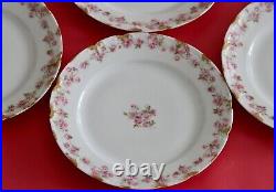 GDA Limoges Porcelain Plates 6 Dinner + 6 Salad Plates Pink Roses Gold Daubs