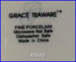 GRACE'S TEAWARE 12 PC Josephine Dinner PLATES PINK Gold Polka DOT Porcelain