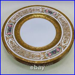 George Jones & Sons Crescent Gold Trim Hand Painted Dinner Plates Set of 4