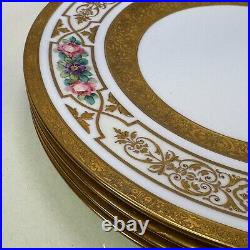 George Jones & Sons Crescent Gold Trim Hand Painted Dinner Plates Set of 4