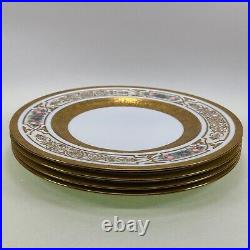 George Jones & Sons Crescent Gold Trim Hand Painted Dinner Plates Set of 4