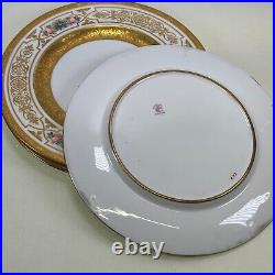 George Jones & Sons Crescent Gold Trim Hand Painted Dinner Plates Set of 4