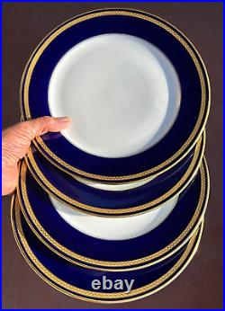 Germany 4 X 10 5/8 HUTSCHENREUTHER MONARCH DINNER PLATES cobalt blue GOLD TRIM