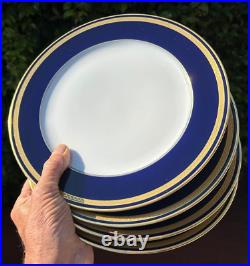 Germany 4 X 10 5/8 HUTSCHENREUTHER MONARCH DINNER PLATES cobalt blue GOLD TRIM