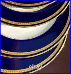 Germany 4 X 10 5/8 HUTSCHENREUTHER MONARCH DINNER PLATES cobalt blue GOLD TRIM