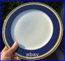 Germany 4 X 10 5/8 HUTSCHENREUTHER MONARCH DINNER PLATES cobalt blue GOLD TRIM