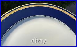 Germany 4 X 10 5/8 HUTSCHENREUTHER MONARCH DINNER PLATES cobalt blue GOLD TRIM