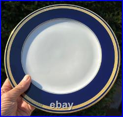 Germany 4 X 10 5/8 HUTSCHENREUTHER MONARCH DINNER PLATES cobalt blue GOLD TRIM