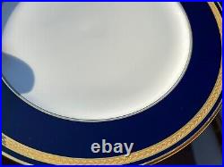 Germany 4 X 10 5/8 HUTSCHENREUTHER MONARCH DINNER PLATES cobalt blue GOLD TRIM