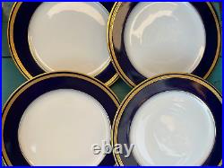 Germany 4 X 10 5/8 HUTSCHENREUTHER MONARCH DINNER PLATES cobalt blue GOLD TRIM