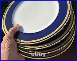 Germany 4 X 10 5/8 HUTSCHENREUTHER MONARCH DINNER PLATES cobalt blue GOLD TRIM