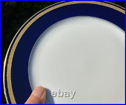 Germany 4 X 10 5/8 HUTSCHENREUTHER MONARCH DINNER PLATES cobalt blue GOLD TRIM