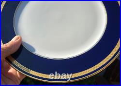 Germany 4 X 10 5/8 HUTSCHENREUTHER MONARCH DINNER PLATES cobalt blue GOLD TRIM