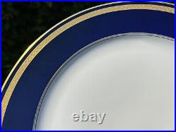 Germany 4 X 10 5/8 HUTSCHENREUTHER MONARCH DINNER PLATES cobalt blue GOLD TRIM