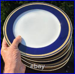 Germany 4 X 10 5/8 HUTSCHENREUTHER MONARCH DINNER PLATES cobalt blue GOLD TRIM