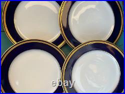 Germany 4 X 10 5/8 HUTSCHENREUTHER MONARCH DINNER PLATES cobalt blue GOLD TRIM