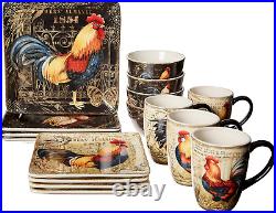 Gilded Rooster 16 Pc Dinnerware Set, Service for 4 Gilded Rooster 16 Pc Dinnerware Set, Service for 4