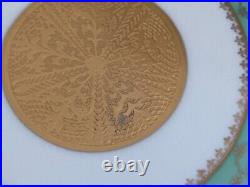 Glamorous 24 KT Gold and Green Dinner Plates Made in Czechoslovakia Set of 12