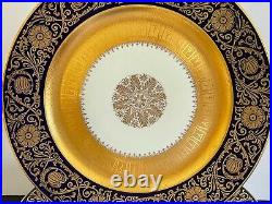 Glamorous Set of 9 Gold Gilt and Cobalt Blue Dinner Plates Made in Germany