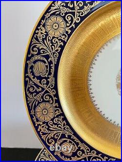 Glamorous Set of 9 Gold Gilt and Cobalt Blue Dinner Plates Made in Germany