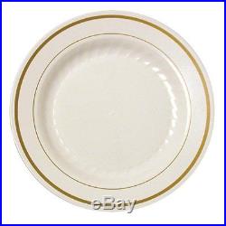 Gold Splendor China-Like Plastic Plates Various Sizes Wedding Reception Ivory