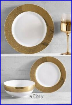 Gold White Dinner Set 12 Pcs Side Plates Cereal Bowl Dining Table Christmas Sets