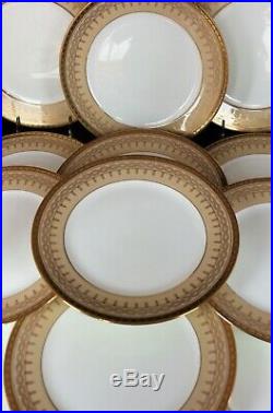 Gorgeous Antique Set 12 CAULDON ENGLAND Dinner plates Beige Gold Encrusted 5525