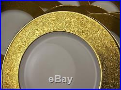 Gorgeous Limoges 12 Gold Gold Encrusted Flower Dinner Plates Set