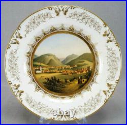 Gotha German Hand Painted Friedrichrode Topographical & Gold Scrollwork Plate