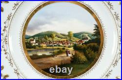 Gotha German Hand Painted Ruhla Topographical & Gold Scrollwork 9 1/4 Inch Plate