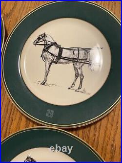 Green Set Of 4 RALPH LAUREN Equestrian Horse Scene Dinner Plates 9